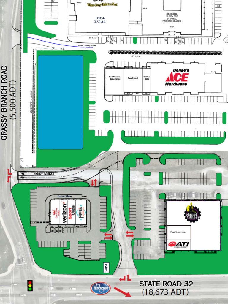 Retail site map of Grassy Branch Marketplace in Westfield, IN